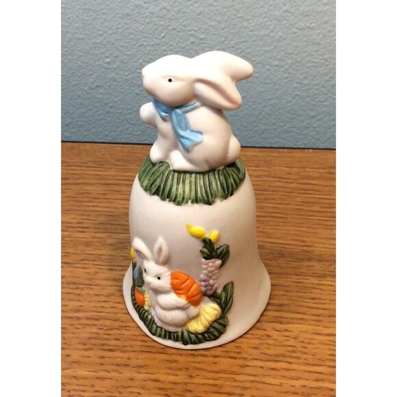 Vintage 1993 Loomco Easter Bunny Ceramic Figurine Dinner Bell Collectible EUC - Picture 1 of 6